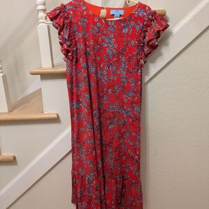 CeCe - Red Floral Dress With Ruffled Sleeves - Boho - Size M